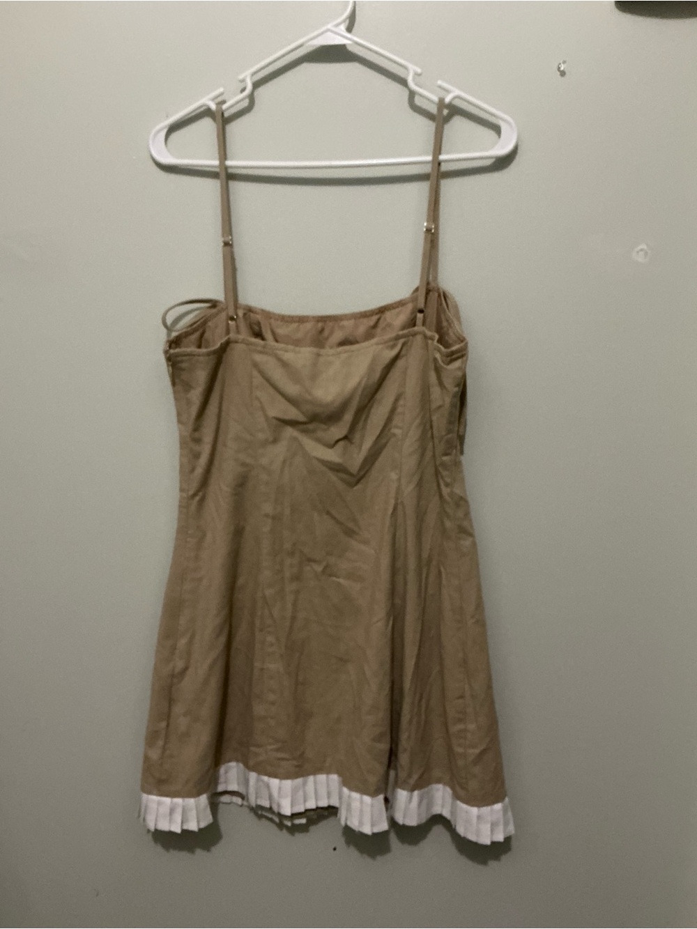 Fashion Nova Tan Spaghetti Strap Slip Dress with White Trim